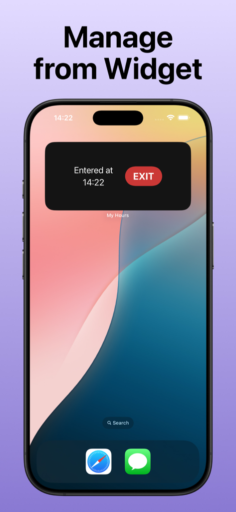 Shift Tracker: Work Hours Log - iPhone home screen showing the Shift Tracker widget with an exit button to manage work hours