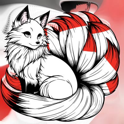 realistic detailed 9 tailed anime fox