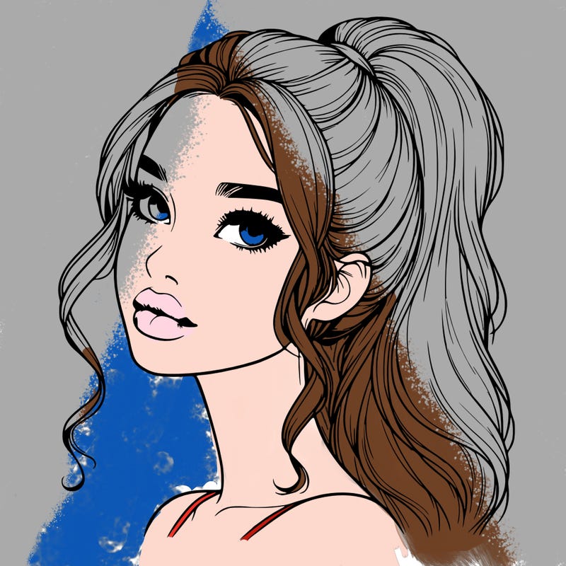 realistic girl with a ponytail on her hair and lips