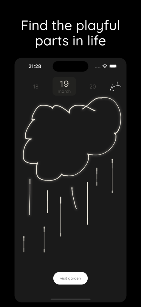 chalk: daily drawing journal - A simple white line drawing of a rain cloud on a dark mobile journal interface