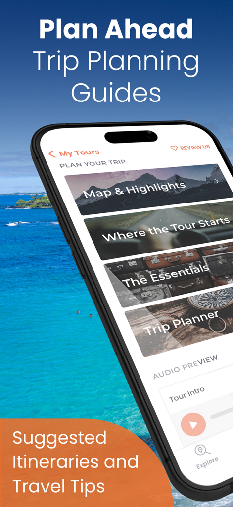 Big Island Hawaii Gypsy Guide - Schermata di pianificazione del viaggio con itinerari e consigli di viaggio per la Big Island Hawaii