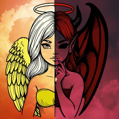 realistic angel half demon