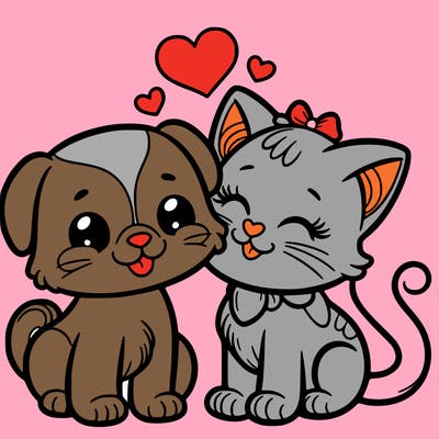cat with a dog and in love