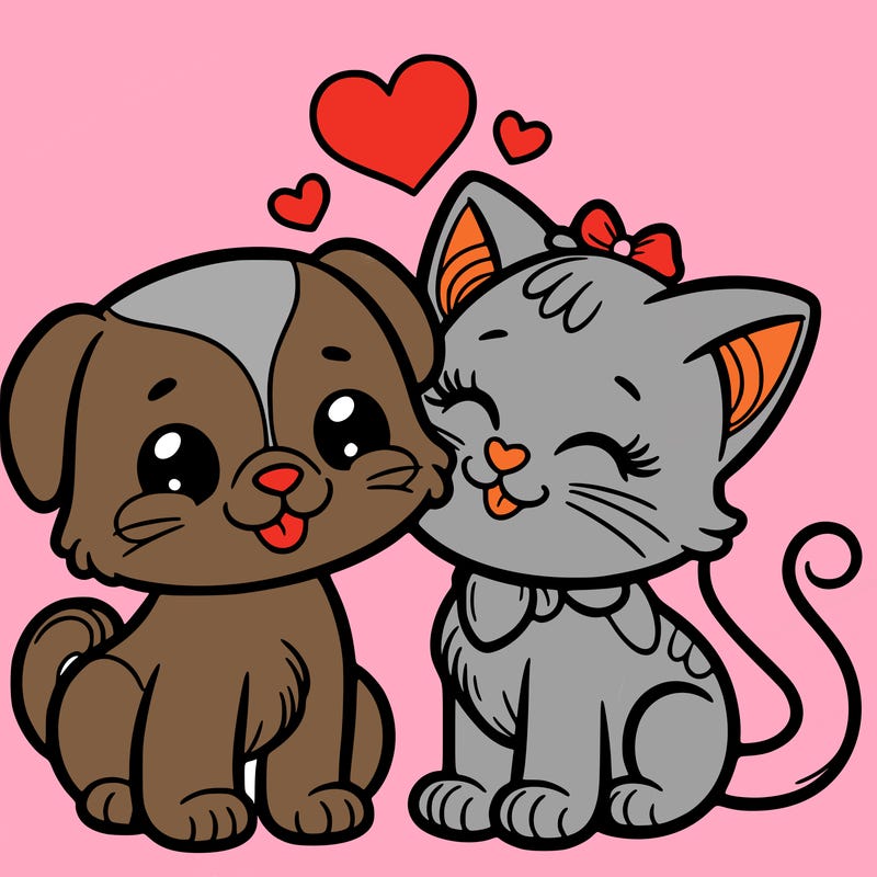 cat with a dog and in love