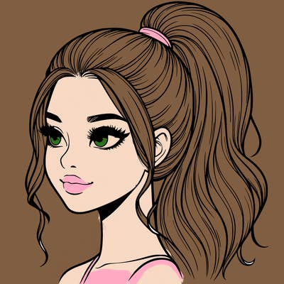 realistic girl with a high ponytail