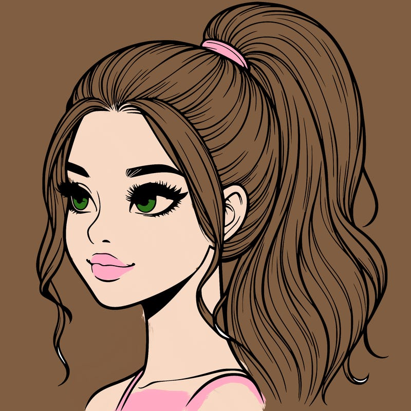 realistic girl with a high ponytail