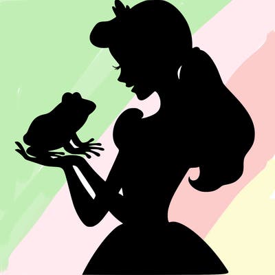 a shadow of a princess holding a frog realistic
