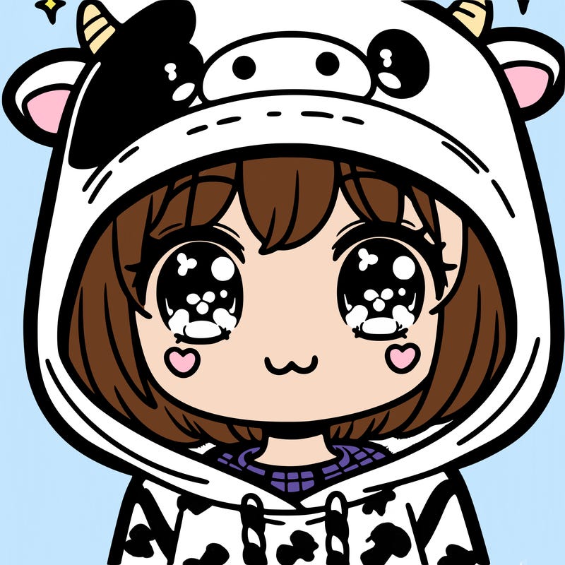 kawaii girl with cow hoodie