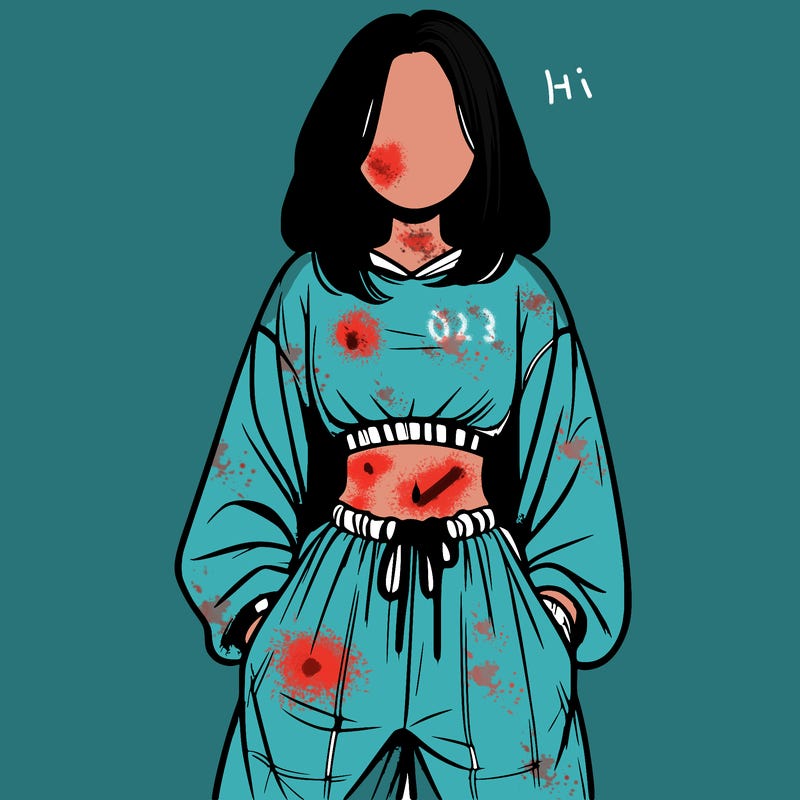 realistic girl faceless with baggy pants and a crop top