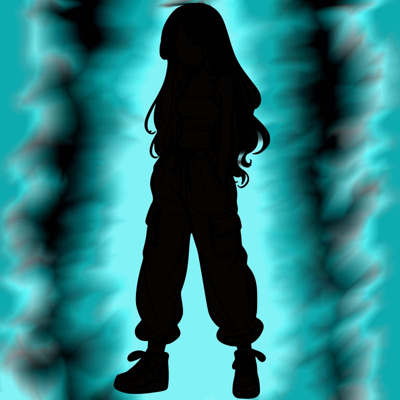 girl in baggy pants crop top and long hair