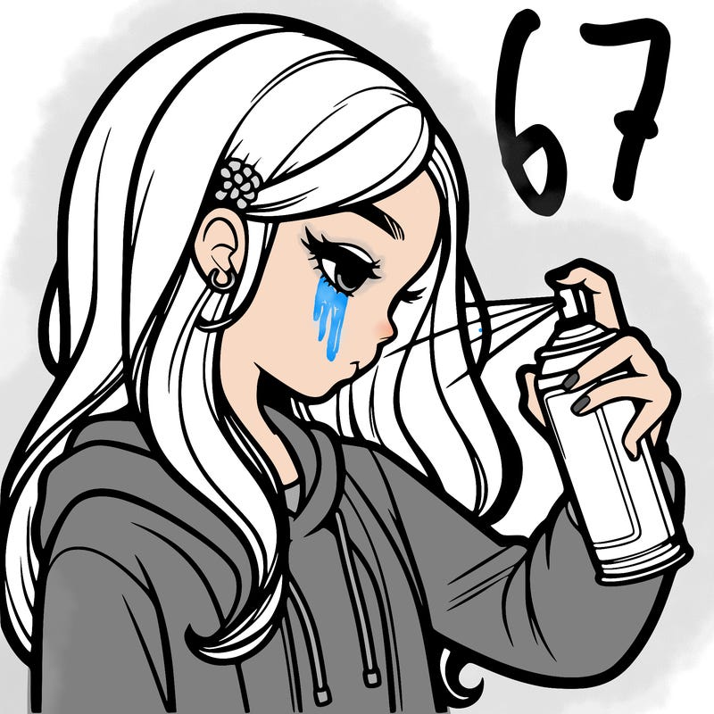 a realistic girl spray painting