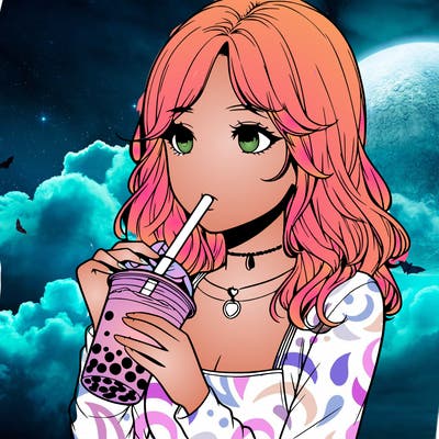 realistic girl drinking boba tea