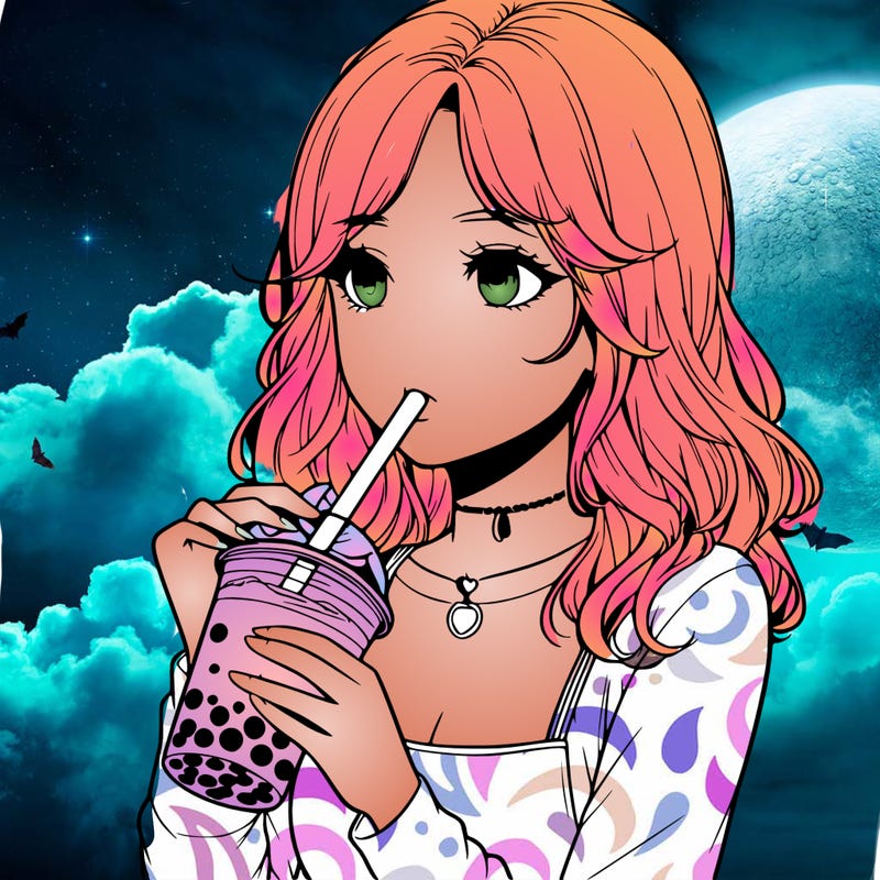 realistic girl drinking boba tea