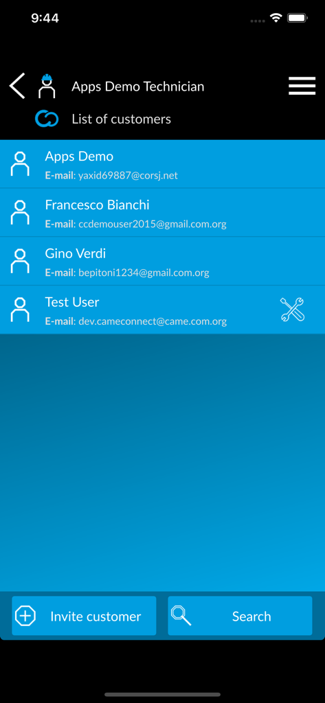 CONNECT SetUp - Lista de clientes para técnicos profesionales en la aplicación CONNECT SetUp
