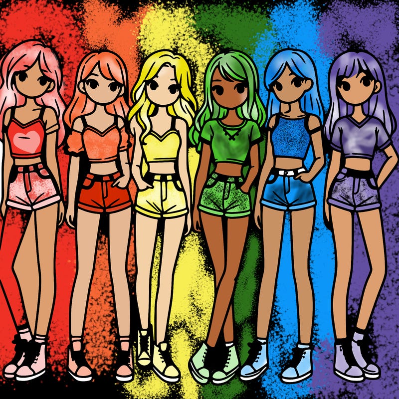 a group of girls wearing crop tops and shorts