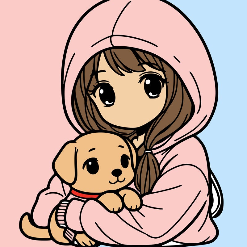 a girl wearing a hoodie hugging a dog