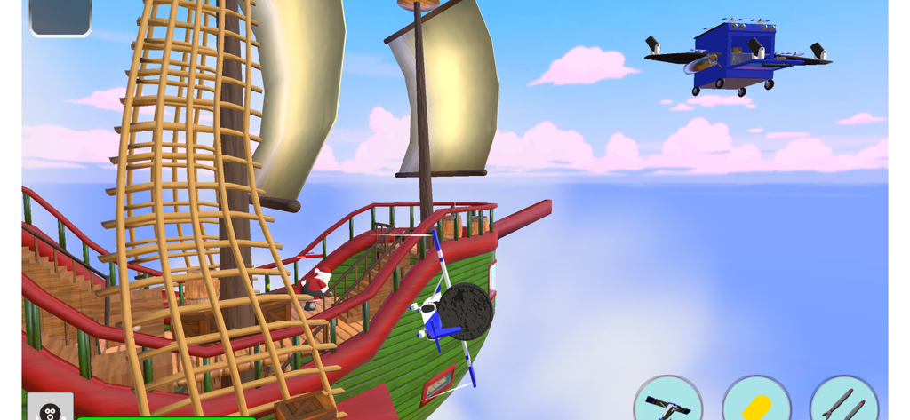 Cookies vs. Claus - Gameplay de Cookies vs Claus mostrando a un personaje de galleta atacando a Santa en un barco