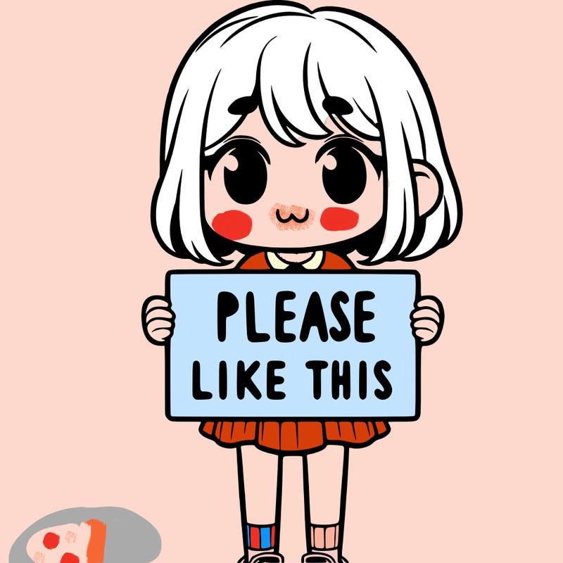 a girl holding a sign that says please like this one