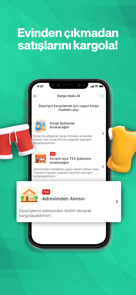 Dolap - İkinci El Alışveriş - Dolap app screen displaying various shipping options including home pickup for second-hand sales