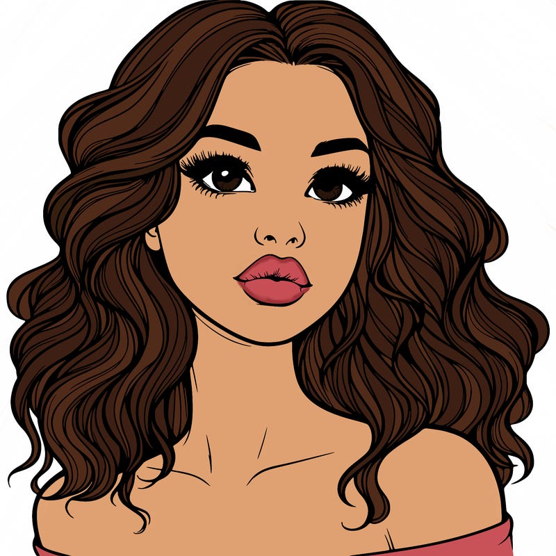 realistic girl with wavy hair and lips