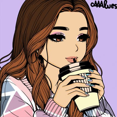 realistic girl drinking coffee