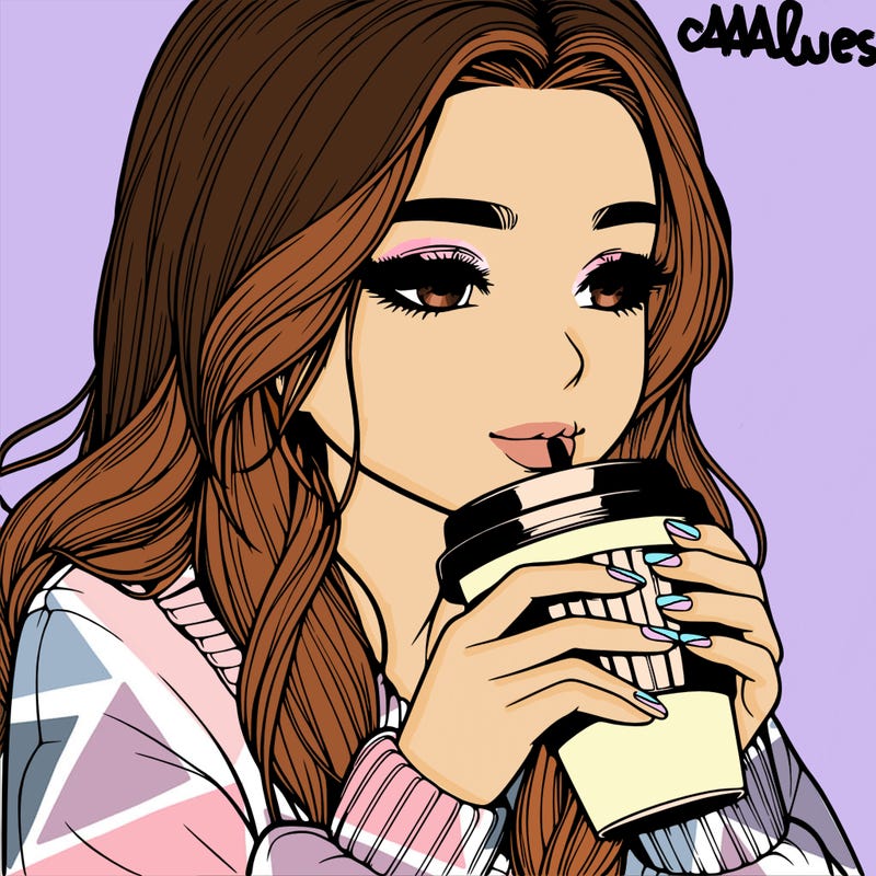 realistic girl drinking coffee