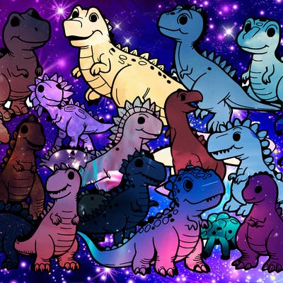 a bunch of dinosaurs