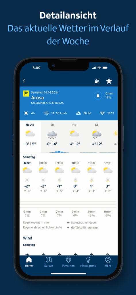 SRF Meteo - Wetter Schweiz - Detailed weekly weather forecast for Arosa Switzerland in the SRF Meteo app