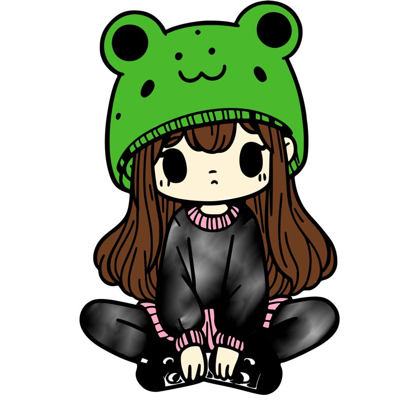 a girl wearing a frog hat and some frog socks
