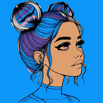 realistic girl with buns on the top of her head