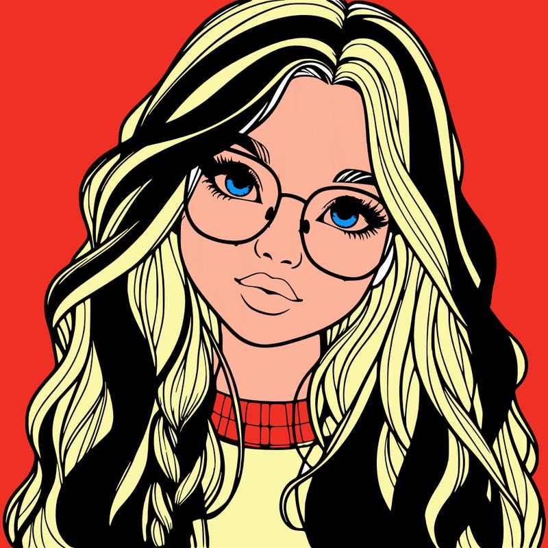 girl with long hair and freckles and glasses realistic