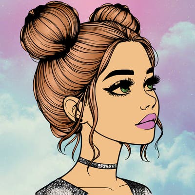 realistic girl with buns on the top of her head