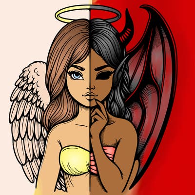 realistic angel half demon