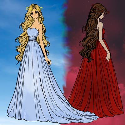 realistic woman with long flowing dress