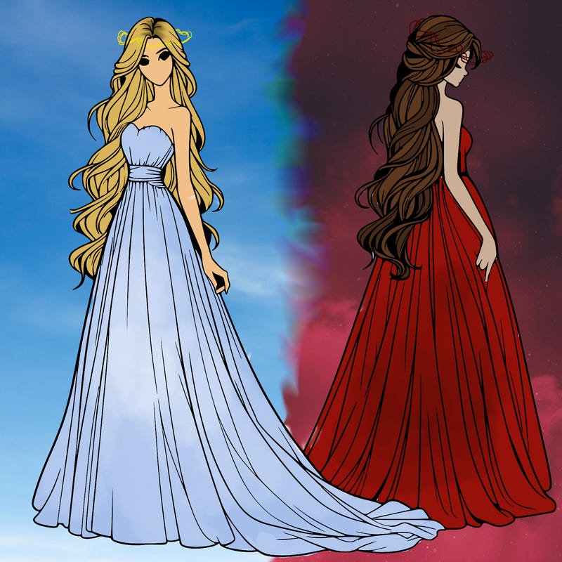 realistic woman with long flowing dress