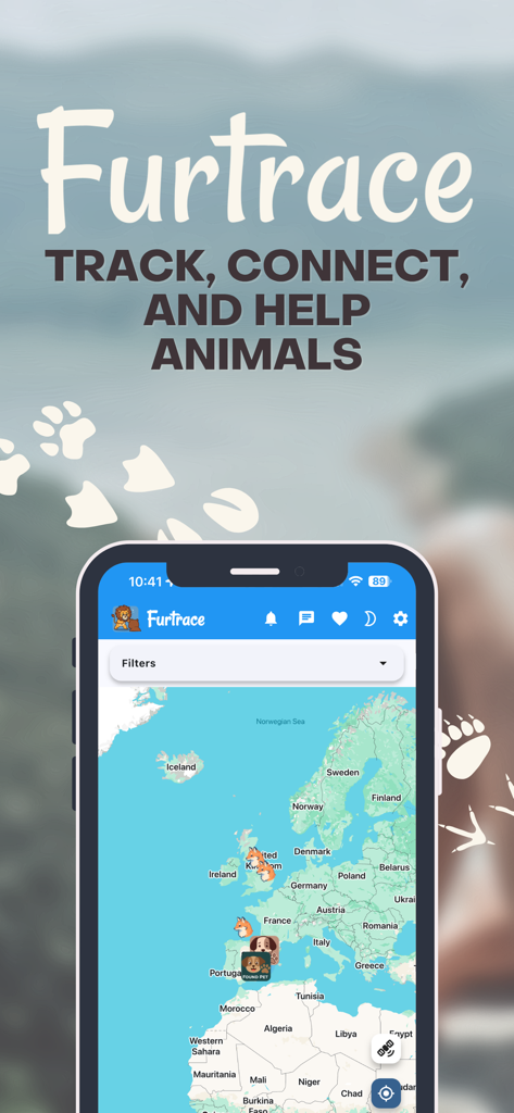 Furtrace - Furtrace app interactive map showing animal sightings and pet locations