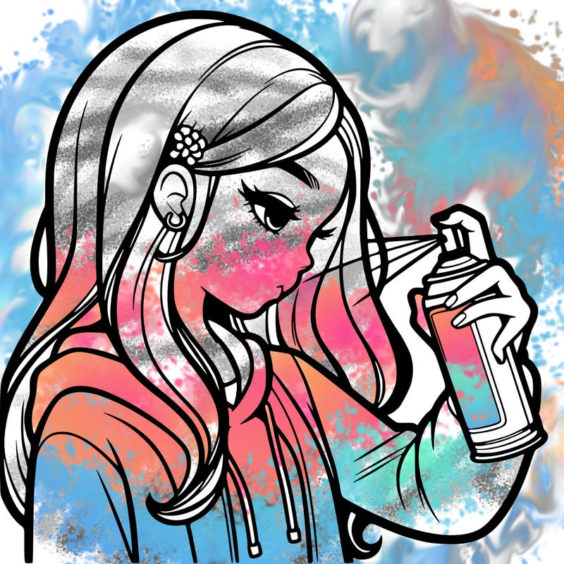 a realistic girl spray painting