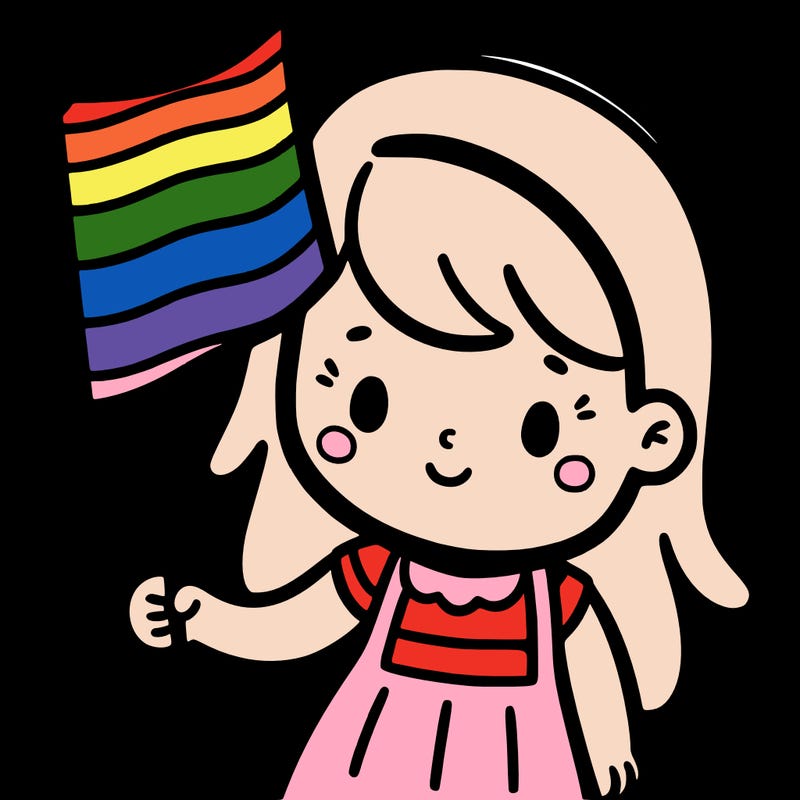 girl with flag that has four colors