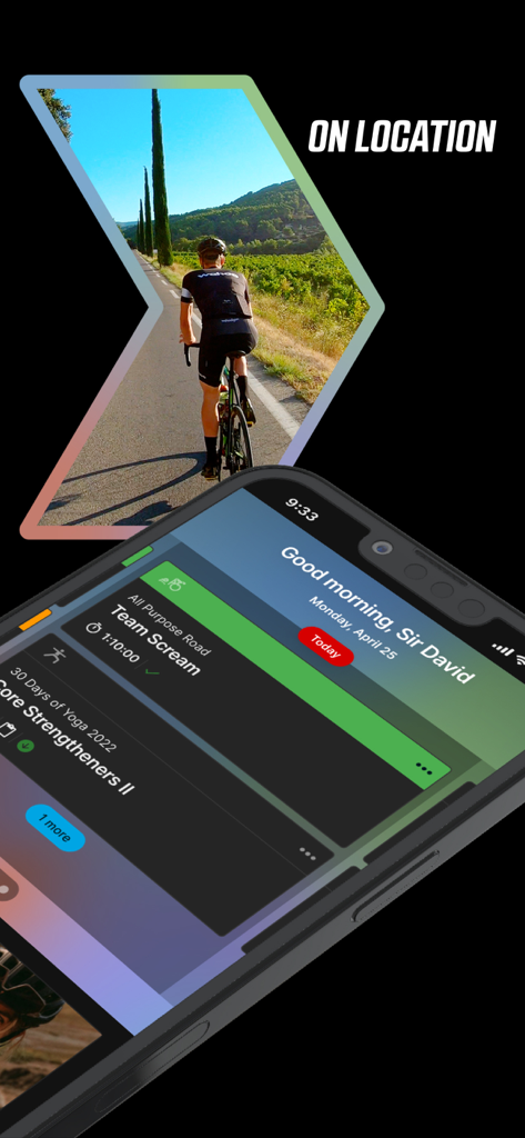 Wahoo SYSTM app interface showing On Location cycling and personalized training schedule