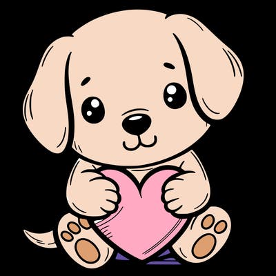 puppy hugging a heart