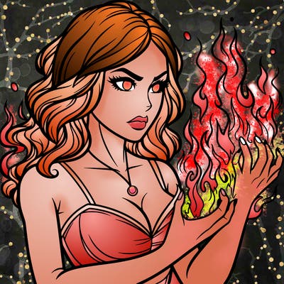 a realistic woman having the power of fire