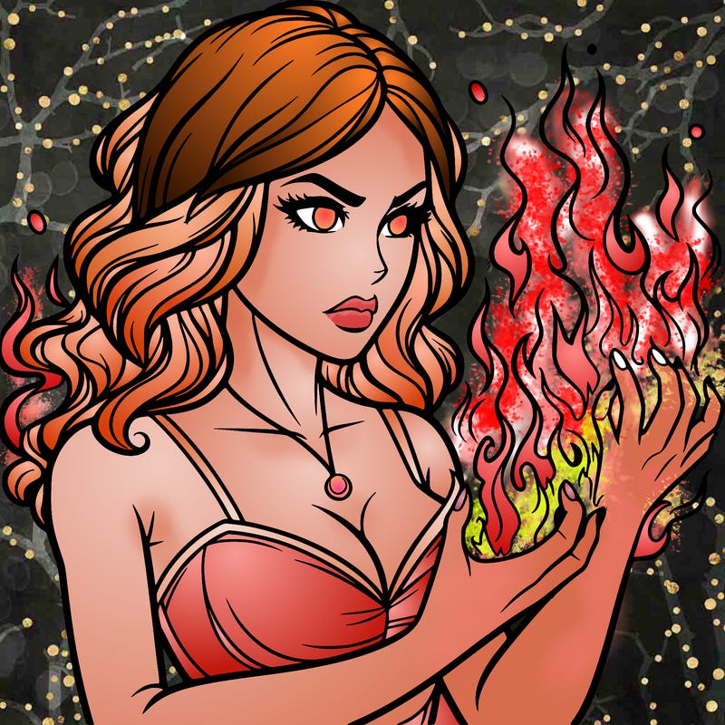 a realistic woman having the power of fire