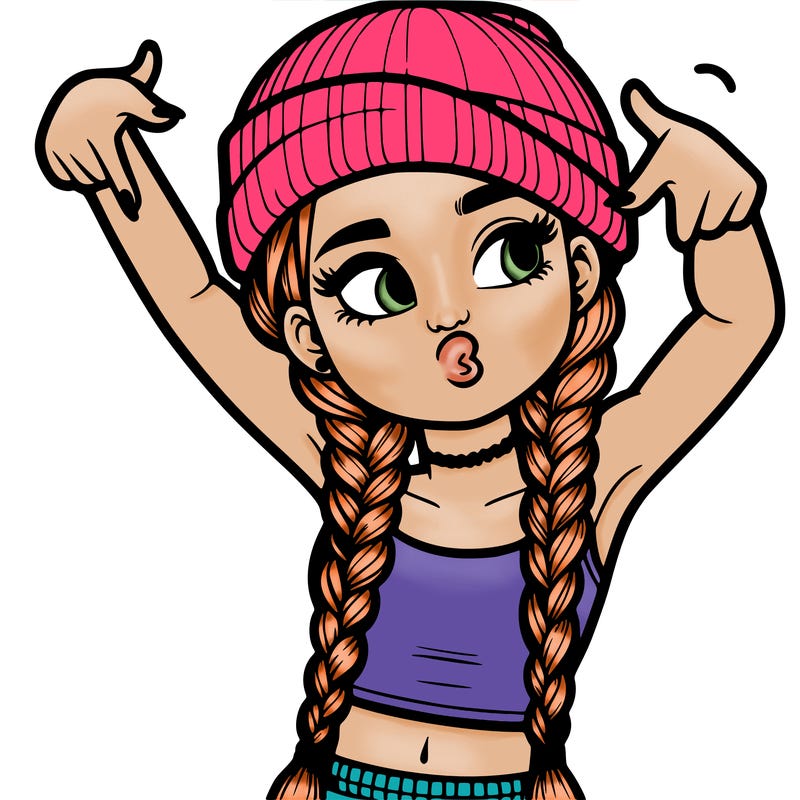 realistic teenage girl with braids and a beanie and crop top doing 🫶🏼