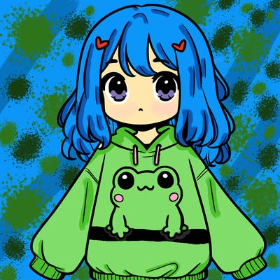 girl wearing frogging sweatshirt