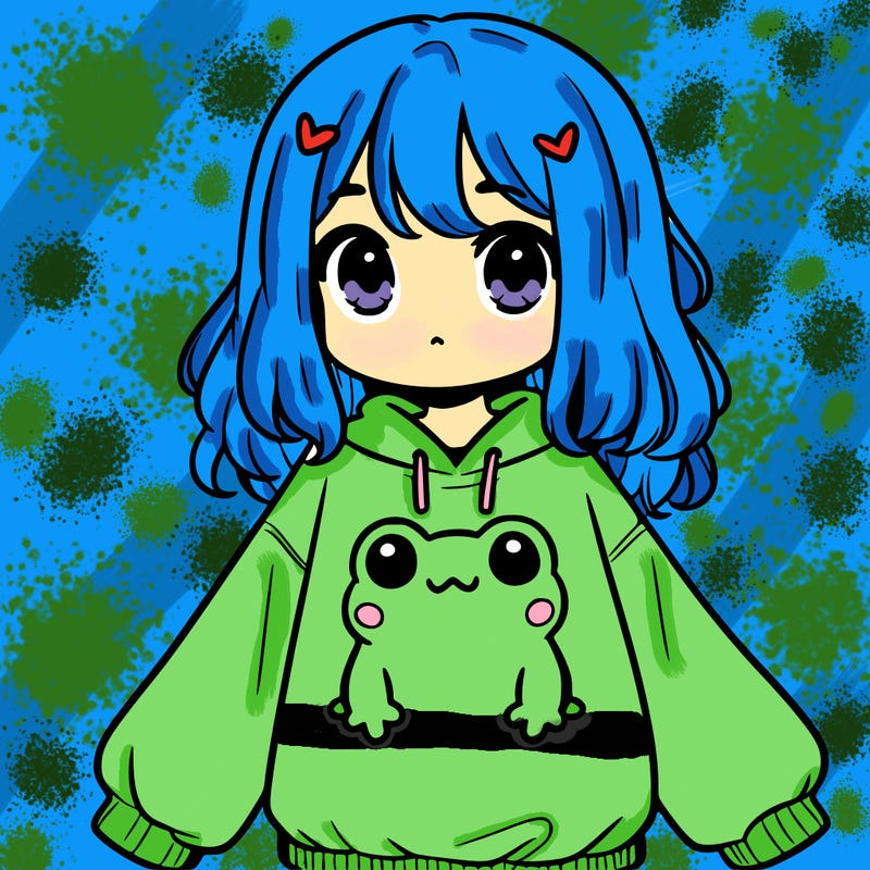 girl wearing frogging sweatshirt