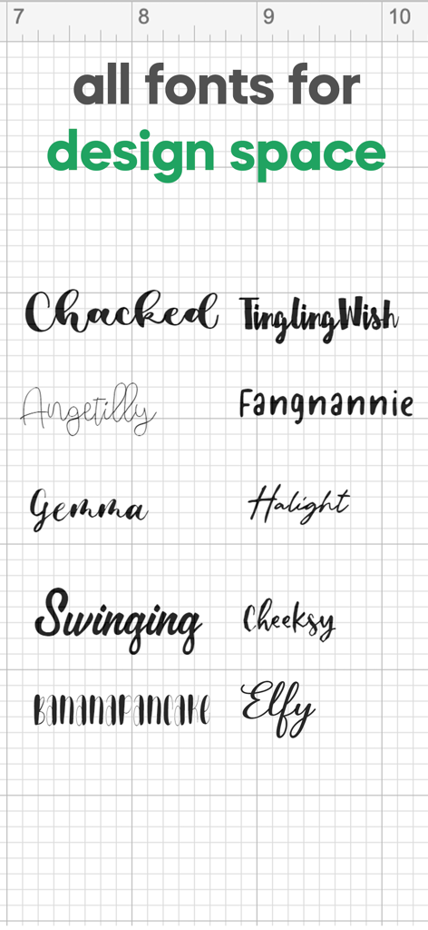 A collection of script and handwritten font styles for crafting projects in design space