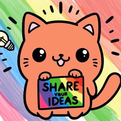 a cute cat saying share your ideas