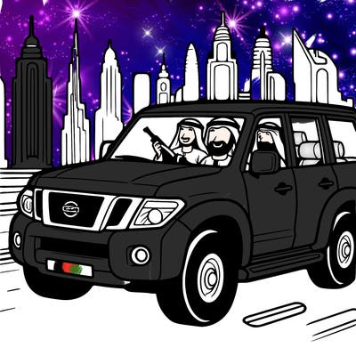 arabs driving a nissan petrol in dubai