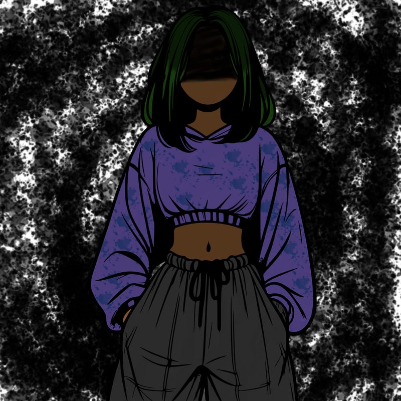 realistic girl faceless with baggy pants and a crop top