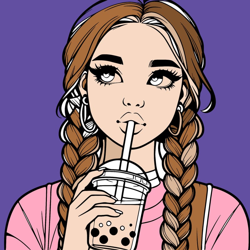 realistic girl with braided hair drinking boba